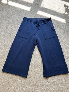 Quince Super Soft Fleece Cropped Wide Leg Pants- Navy